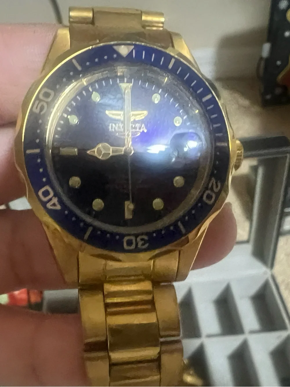 Invicta Men's Gold and Blue Dive-Style Watch